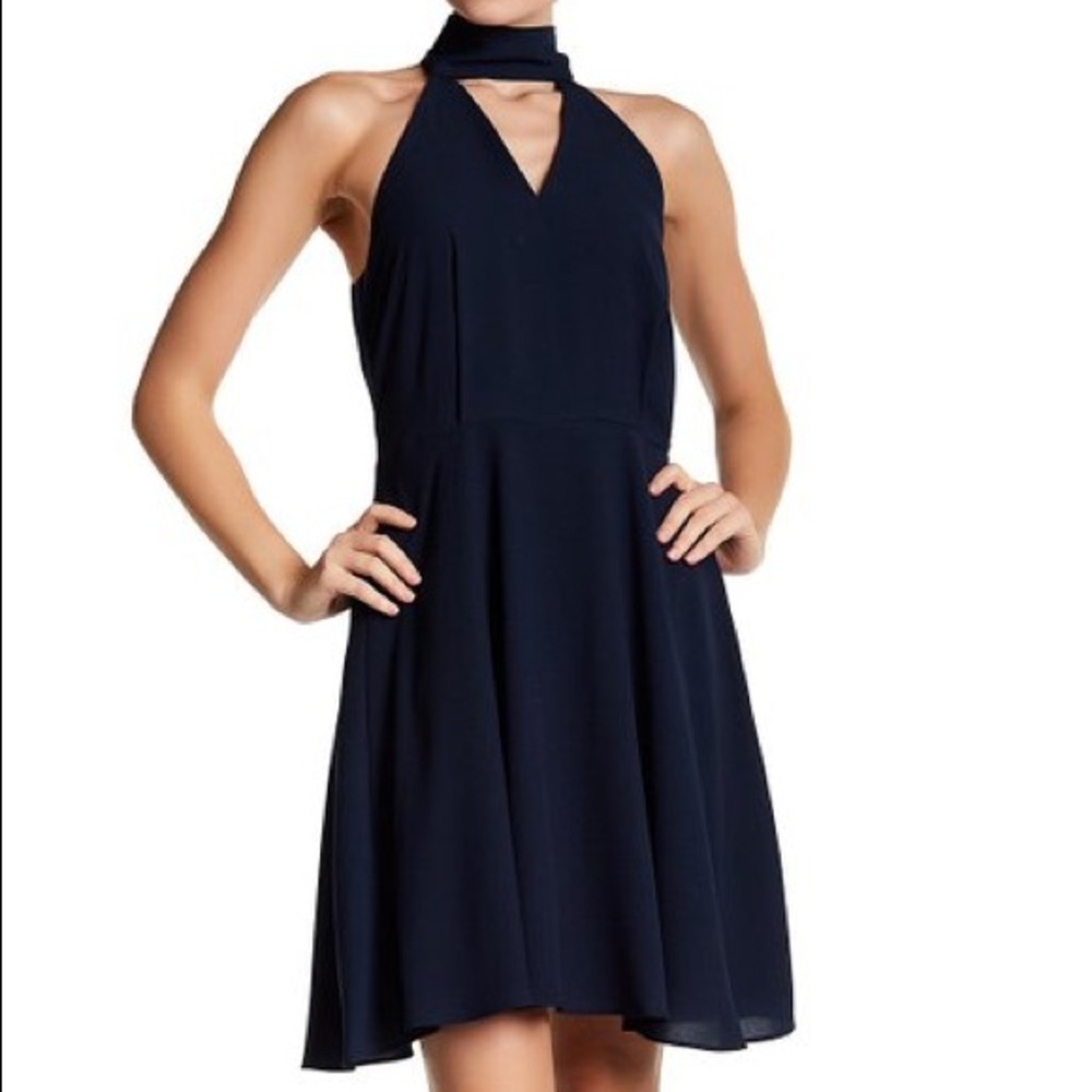 Betsey Johnson Navy Tie-Neck Chiffon Dress